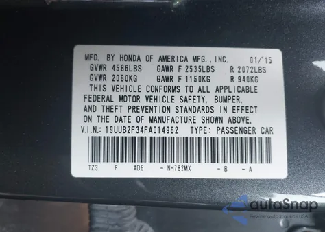 2015 Acura Tlx z USA, uszkodzony, nr VIN 19UUB2F34FA014982